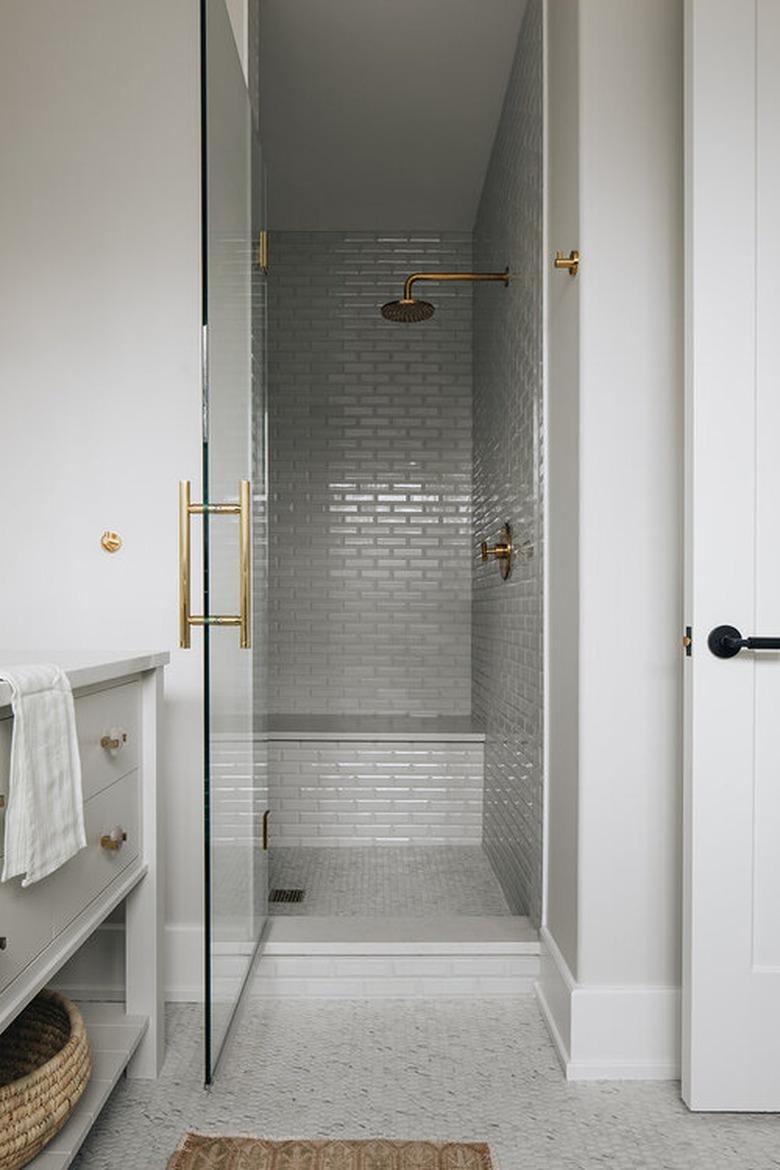 gray tiled walk-in shower