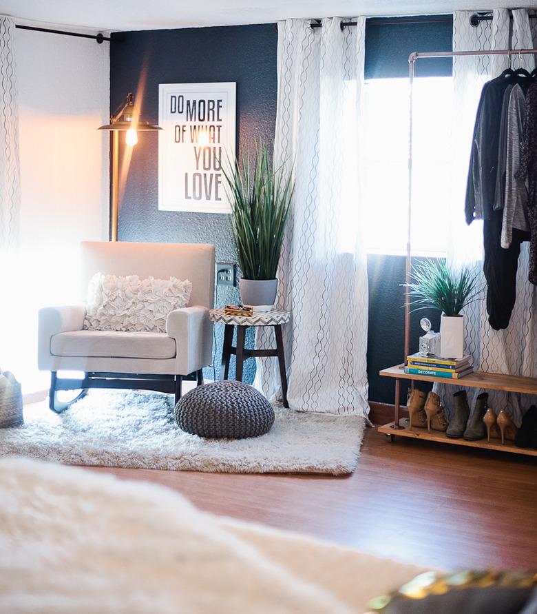 blue accent wall in bedroom