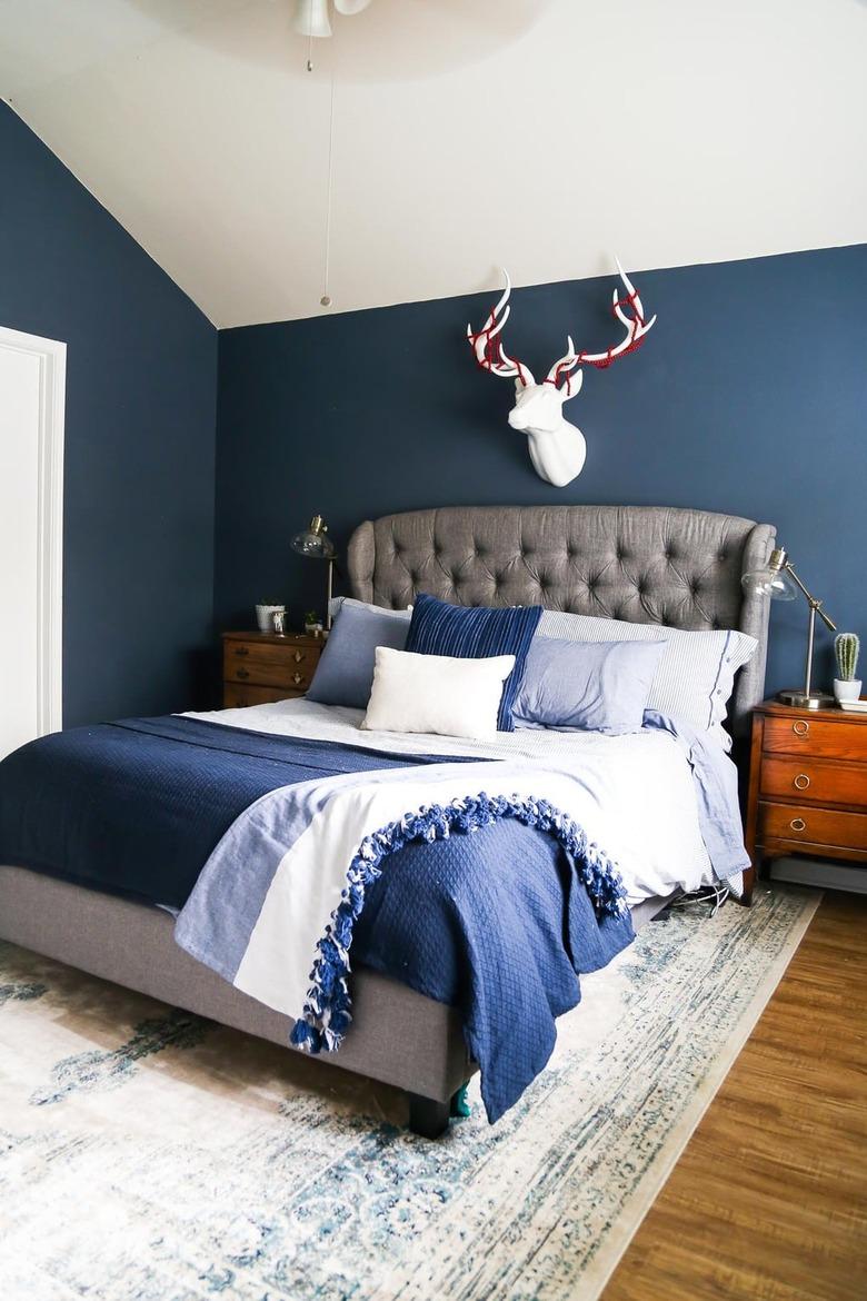 blue bedroom with blue bedding