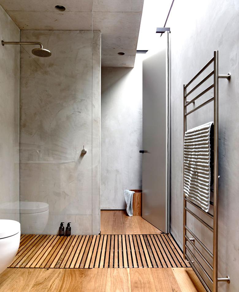 concrete and wood bathroom