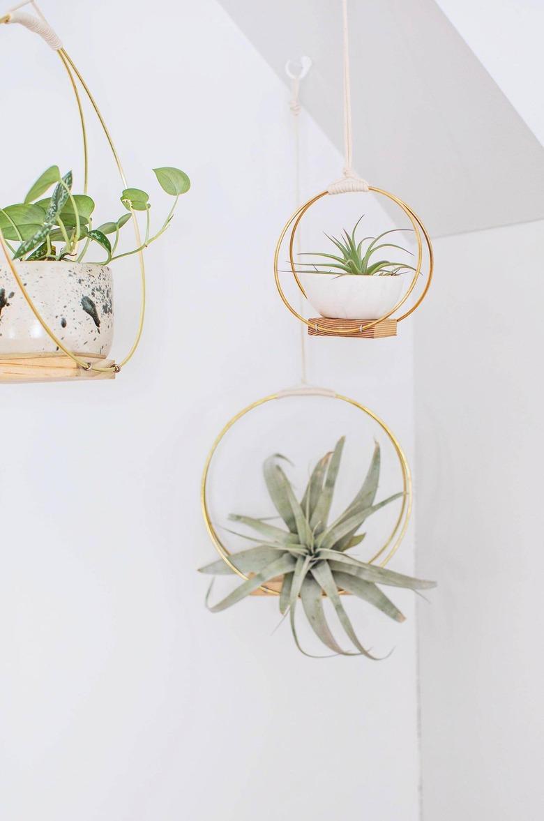 Brass ring hanging planter DIY