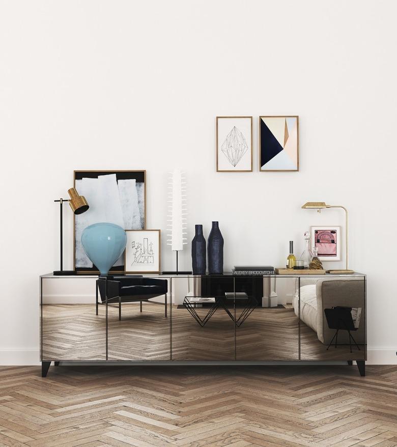 mirrored console chevron parquet floor