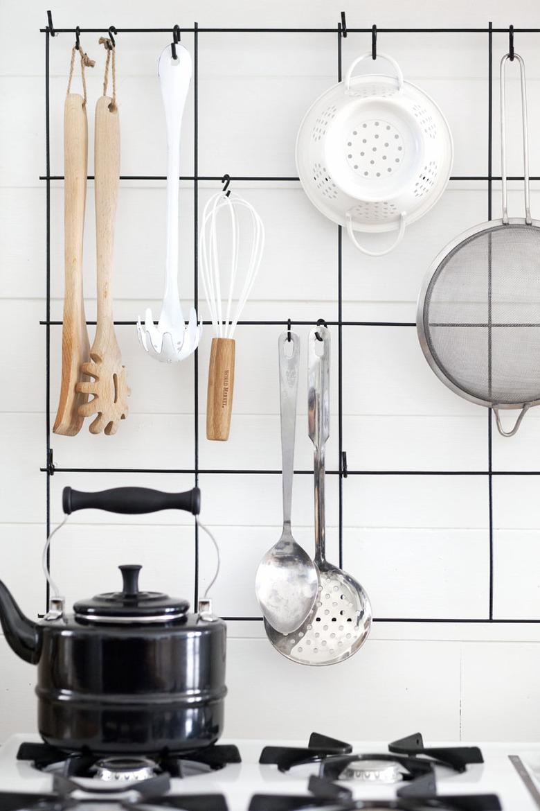 hanging utensils in kitchen