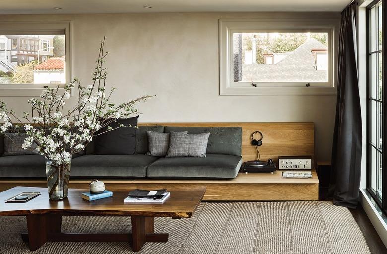 minimalist living room with platform sofa