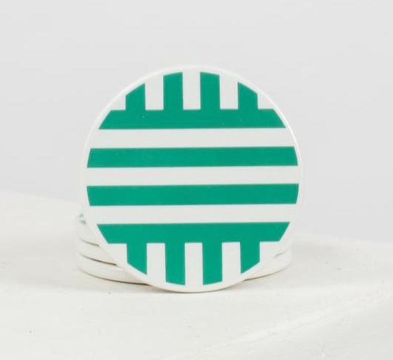 green and white coasters