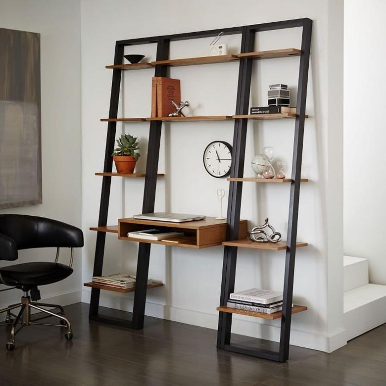 west elm modern small space decorating ideas ladder shelf desk