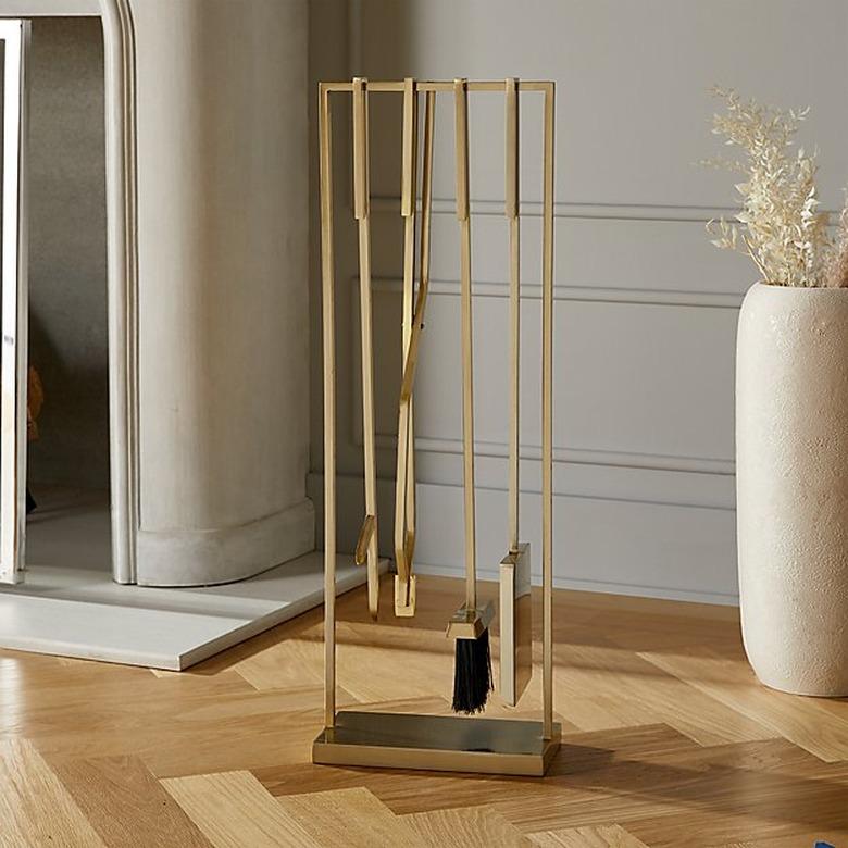 CB2 Four-Piece Gold Fireplace Set