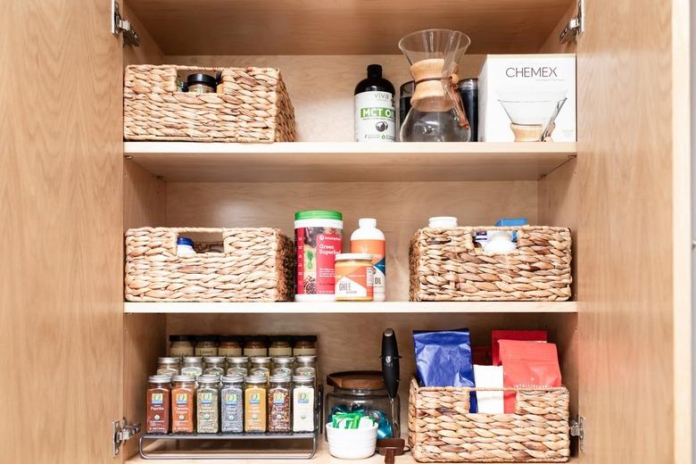 woven baskets and pantry storage