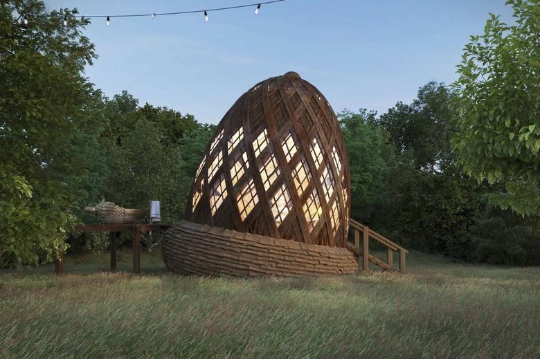 Upside-down acorn house in the United Kingdom