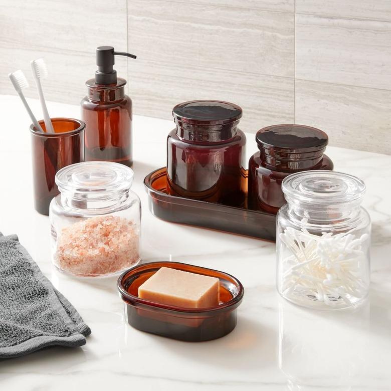 apothecary glass bath accessories