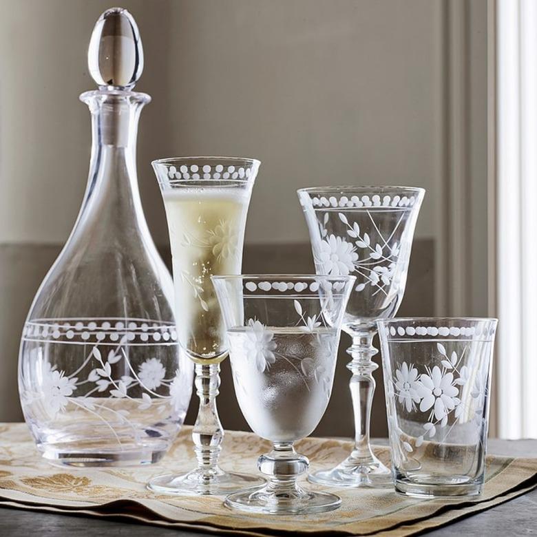 etched floral glasses