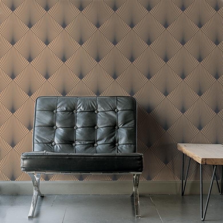 linear tan art deco wallpaper