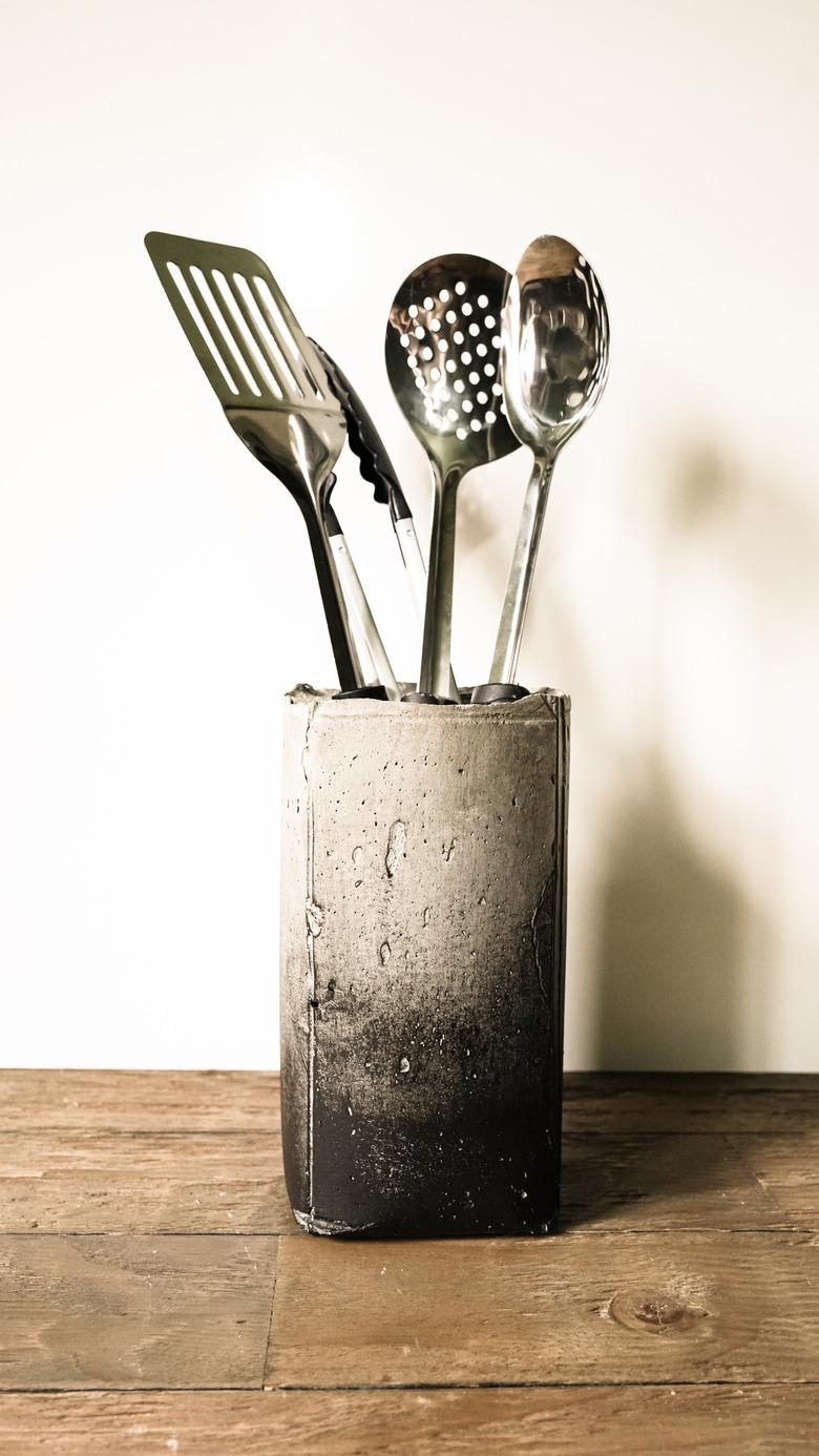 DIY Industrial Concrete Kitchen Utensil Holder