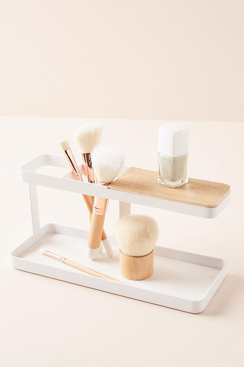 Anthropologie Streamlined bathroom countertop storage