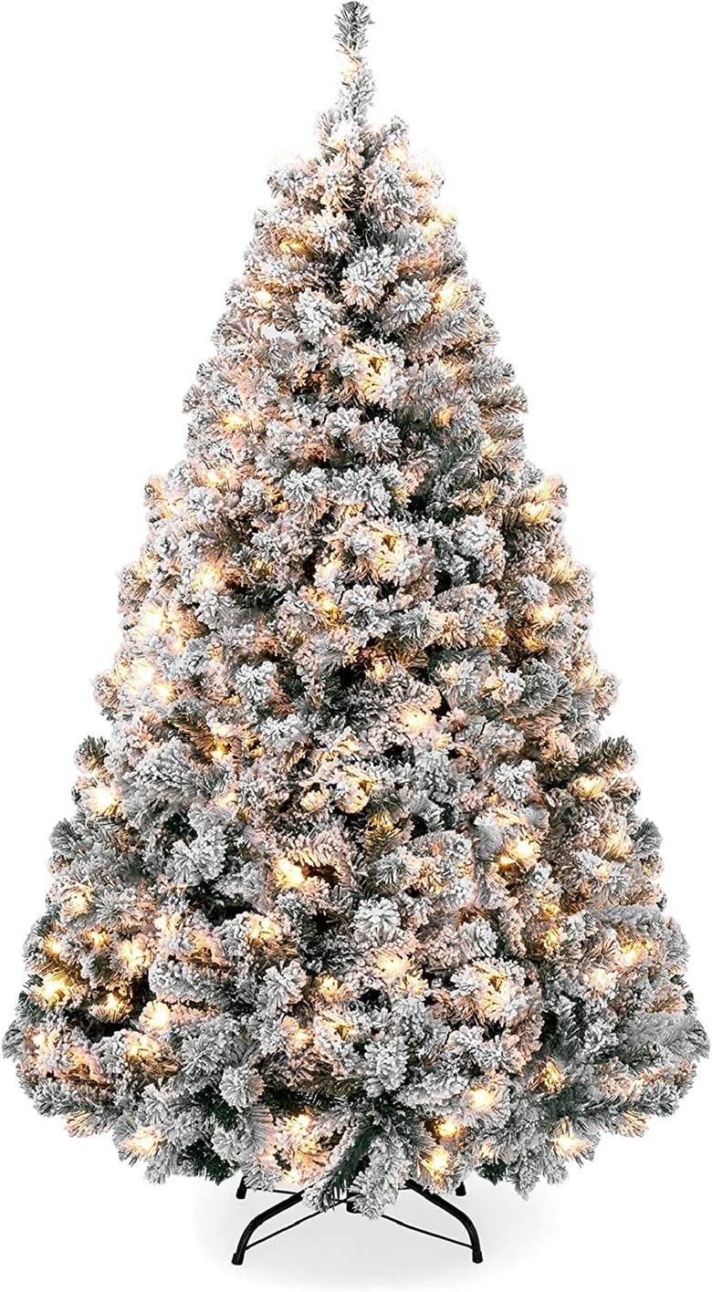 Pre-Lit Snow Flocked Artificial Holiday Christmas Pine Tree