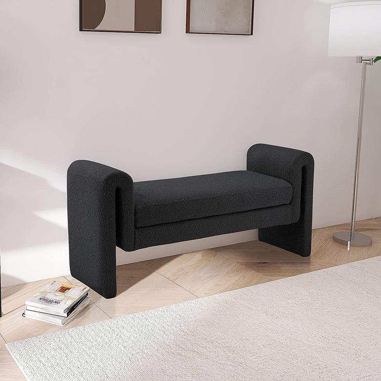 sculptural boucle bench in black