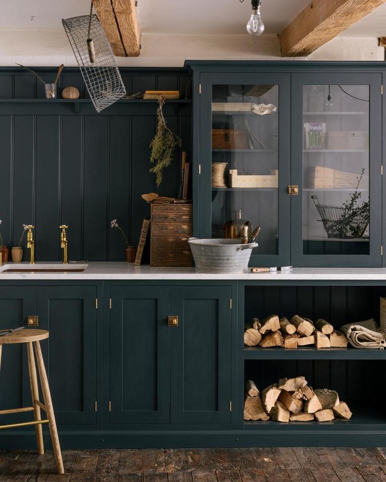 dark green rustic kitchen