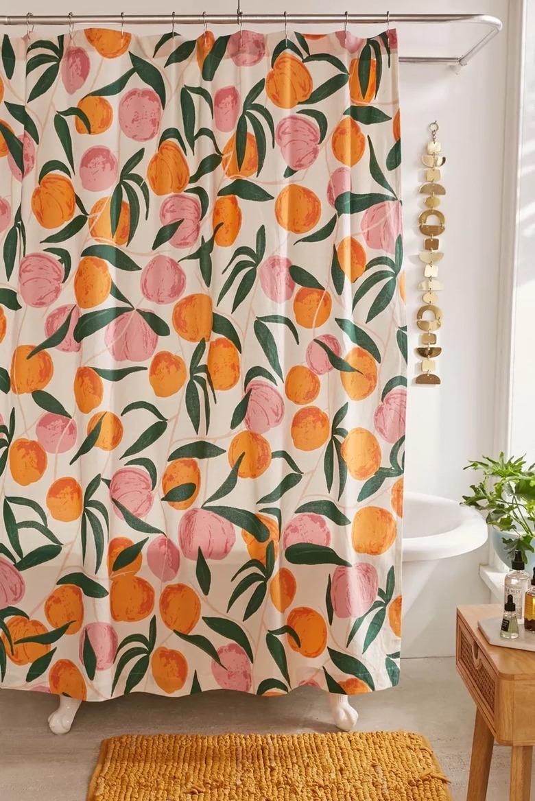 Shower curtain with fruit on it