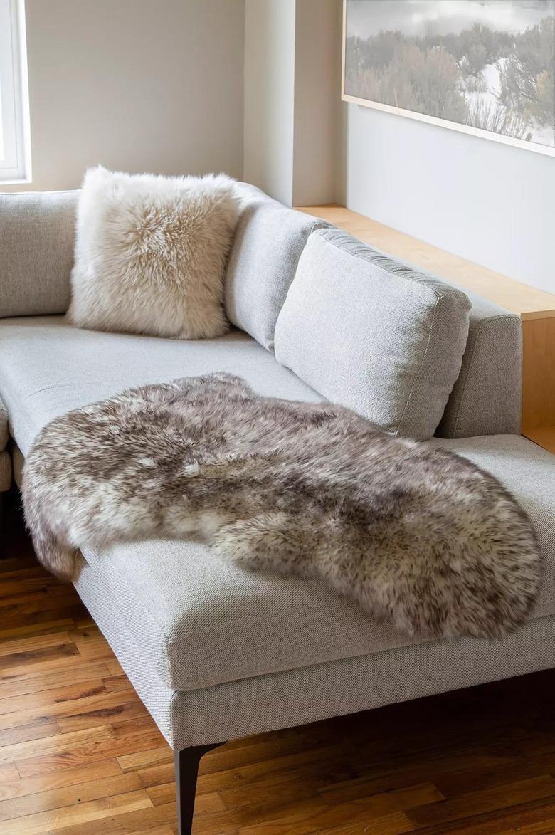 wolf-tipped sheepskin rug