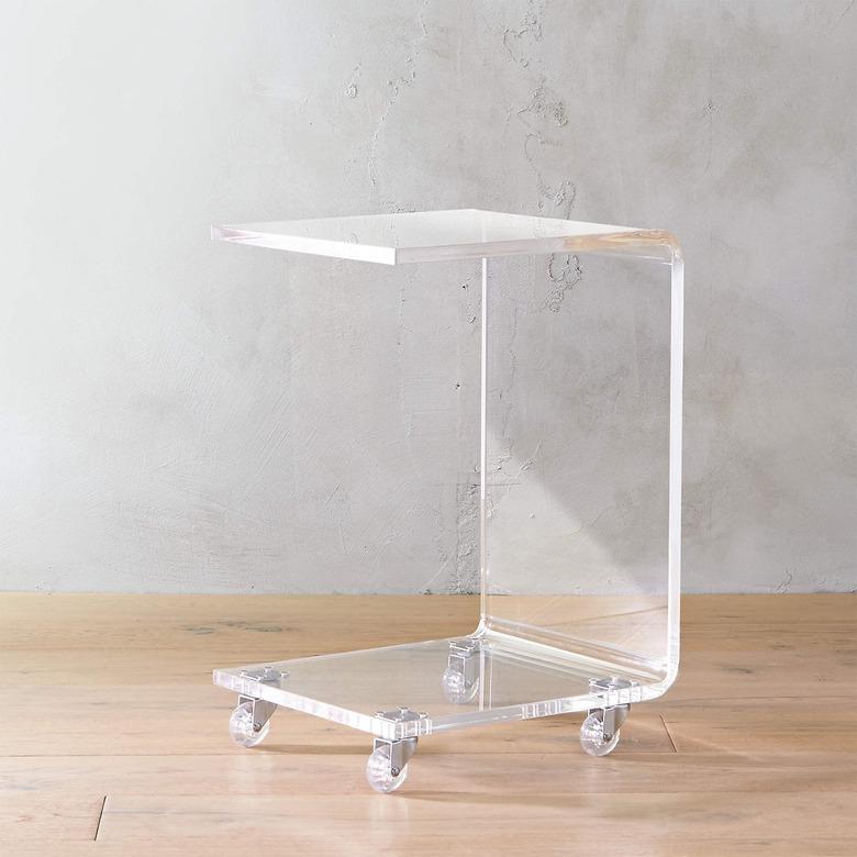 acrylic c-shaped table with wheels