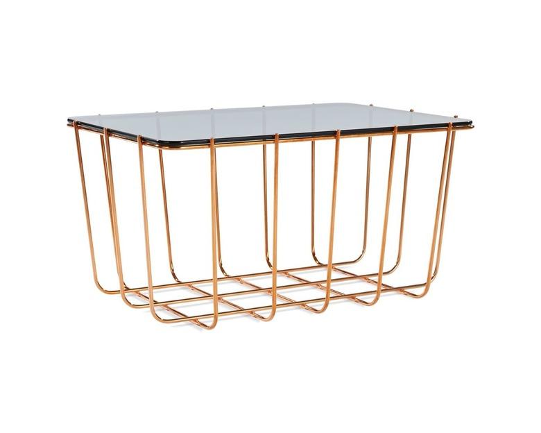 metal grid coffee table with smoke glass top