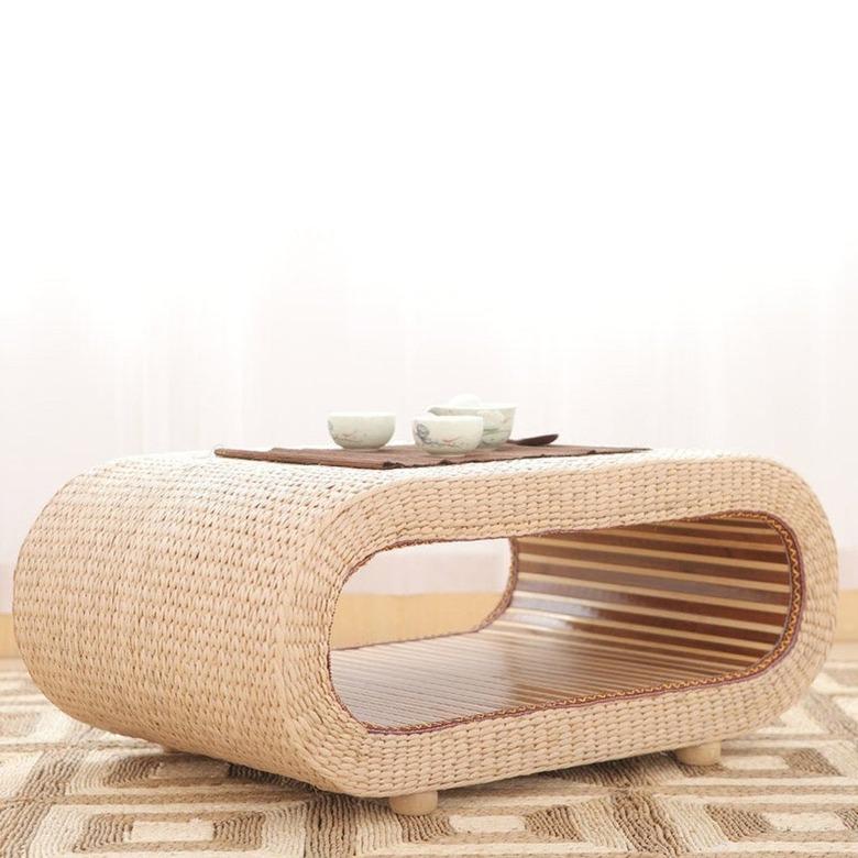 straw coffee table with storage