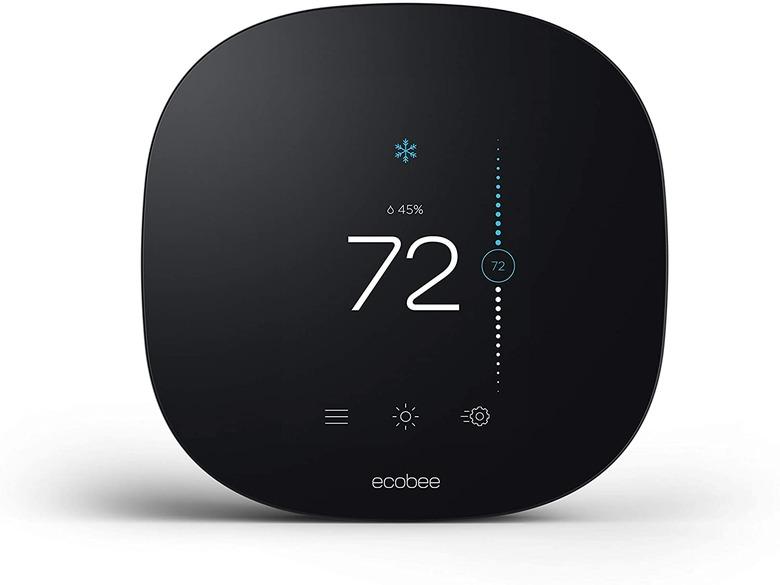 Rounded rectangular black smart thermostat