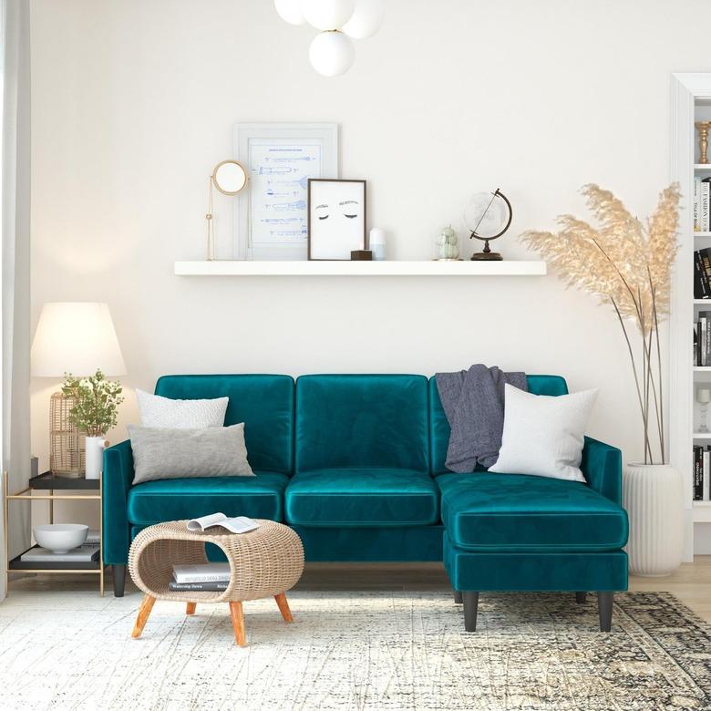 teal velvet sofa