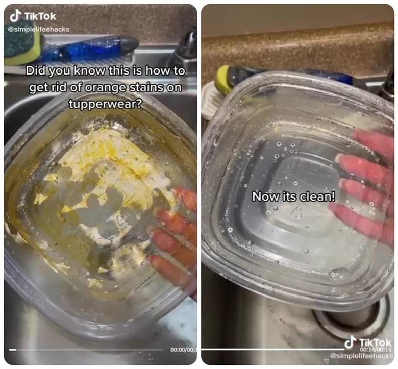 Cleaning hack to remove grease stains from food containers