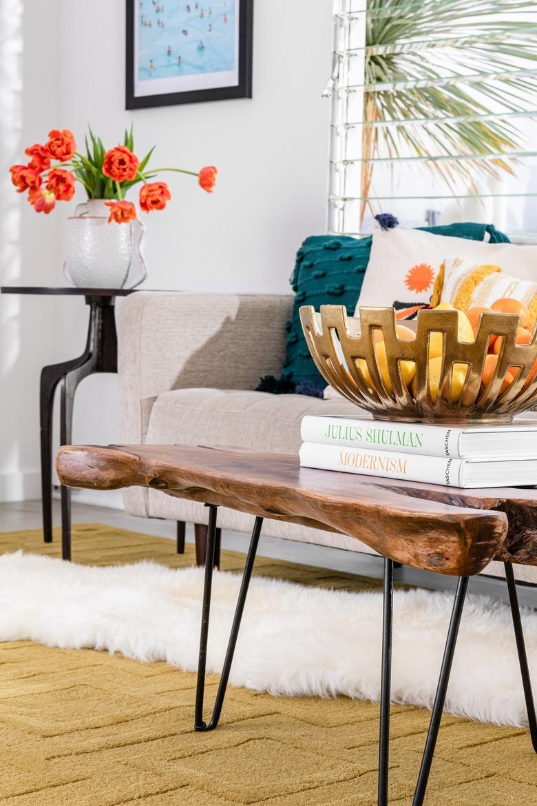 bright boho styled living room