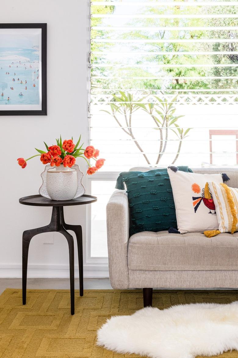 bright boho styled living room