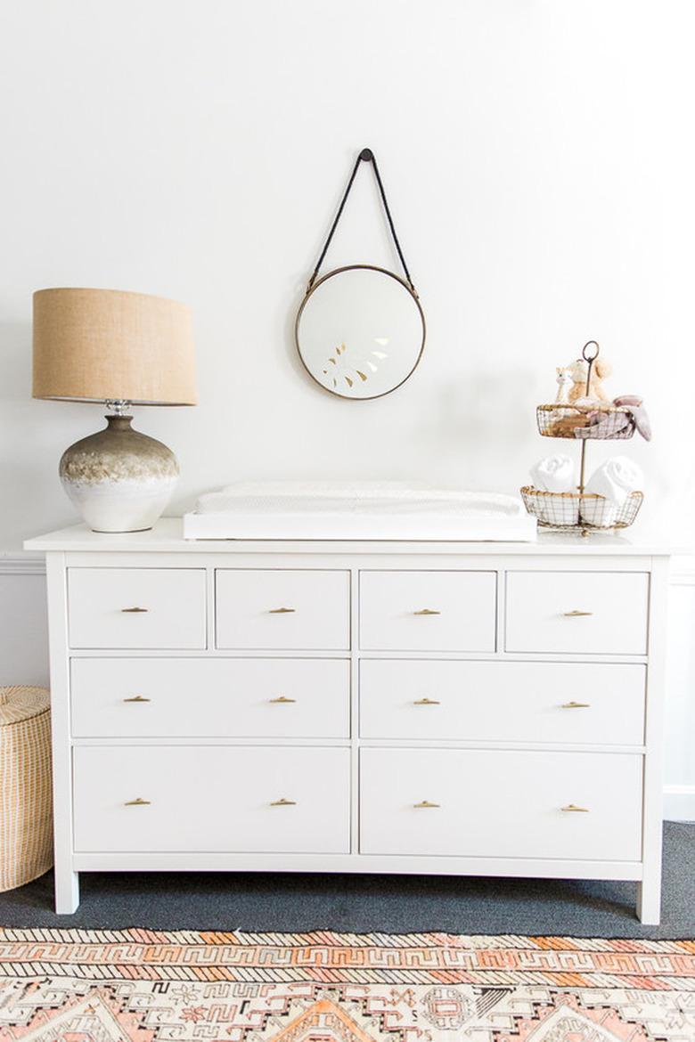 minimal gold drawer pulls on dresser