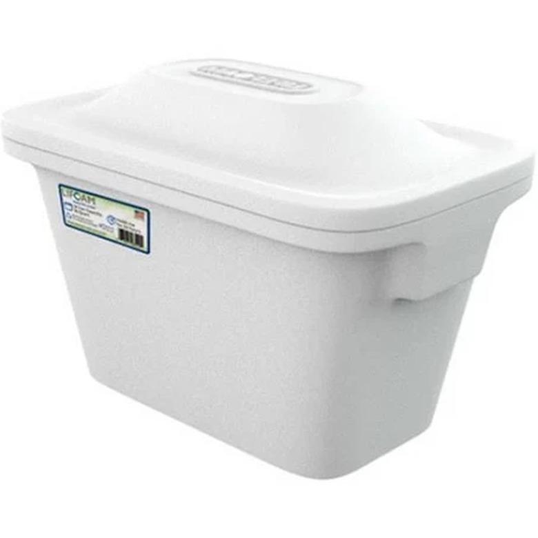 A white foam cooler that can be turned into a planter