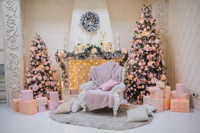 Christmas Tree Decoration Ideas with two trees and pink ornaments