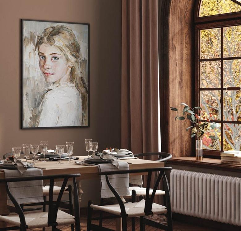 Dining area with light brown walls