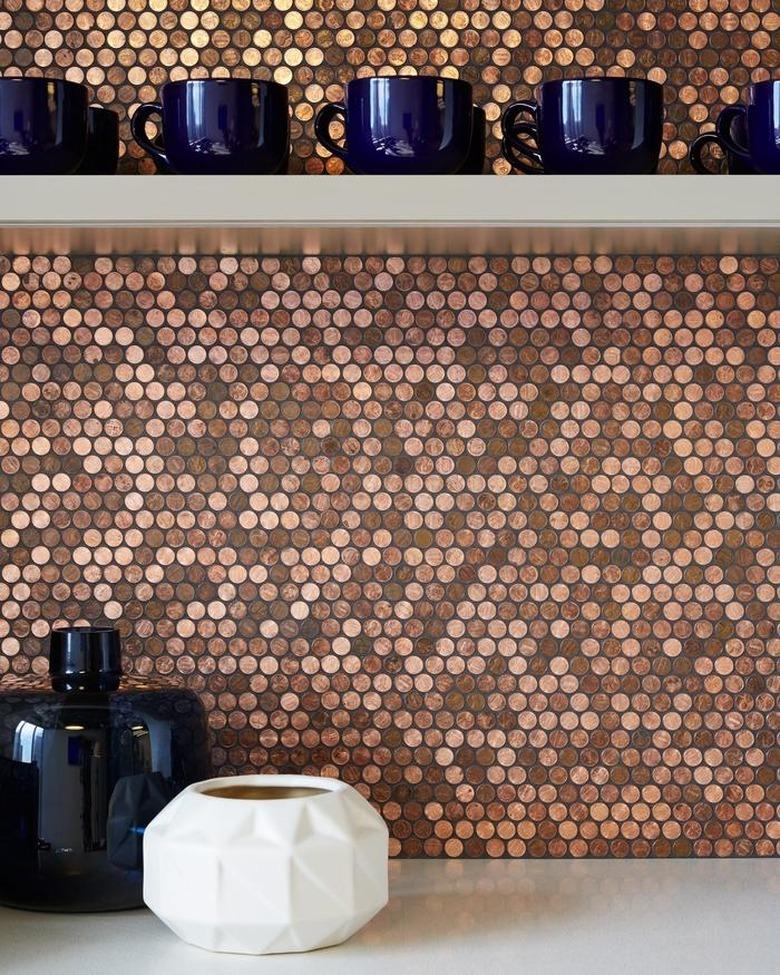 copper penny kitchen backsplash