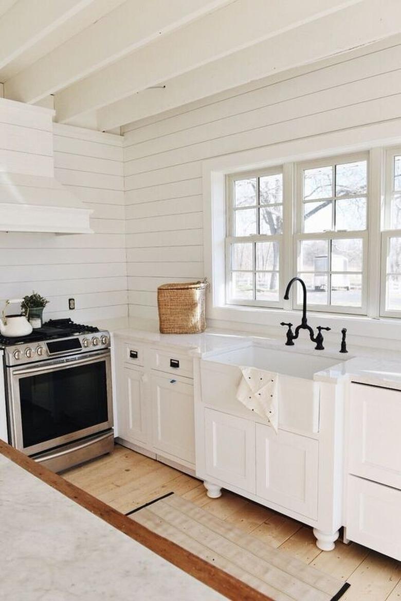 Farmhouse kitchen with white shiplap