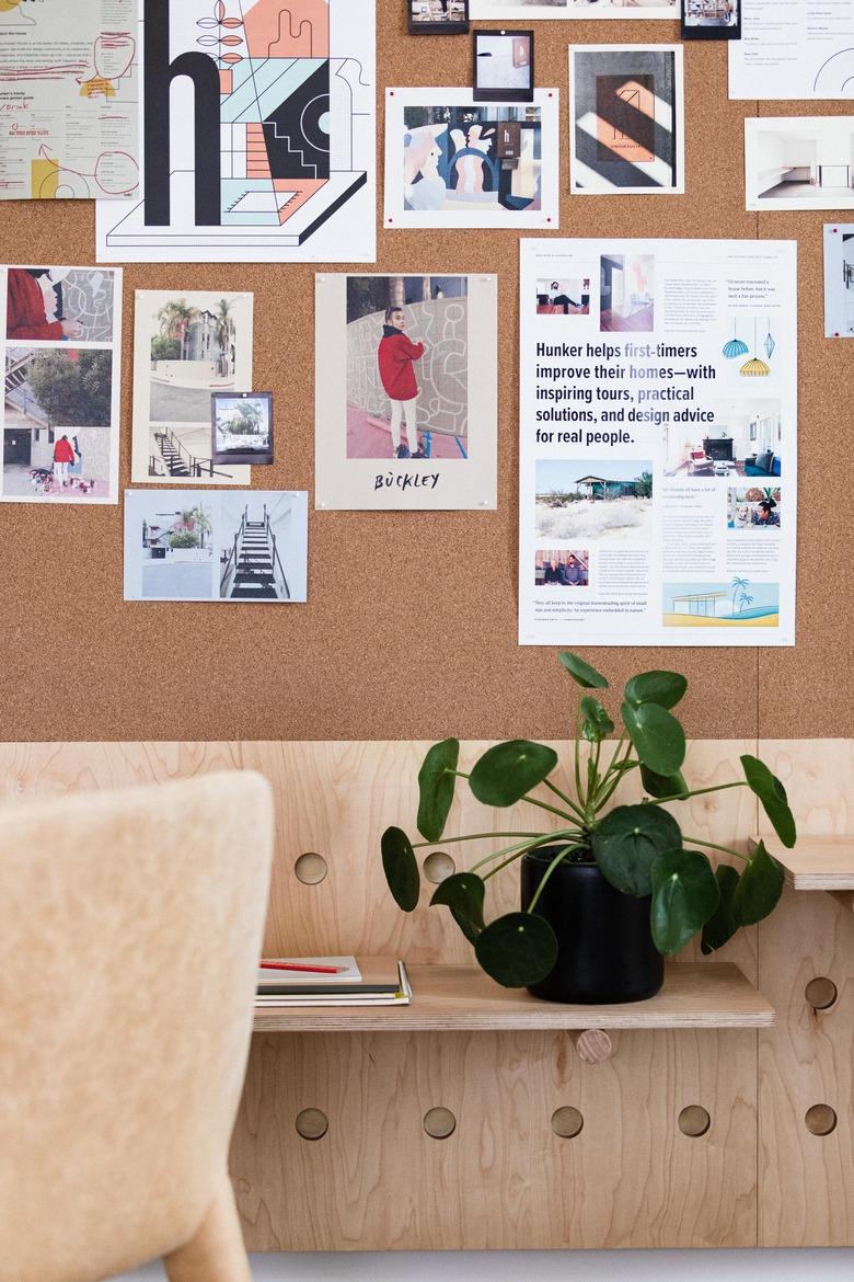 Pegboard and cork wall