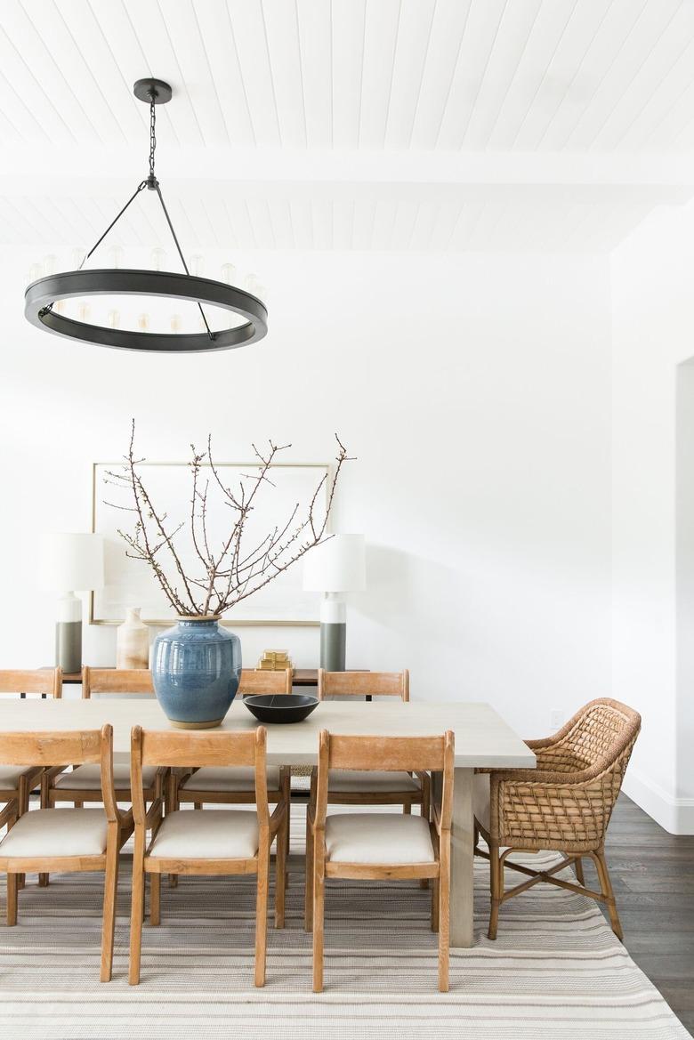 dining room with oversize twig centerpiece