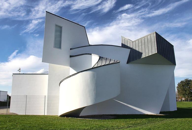 A uniquely shaped white building