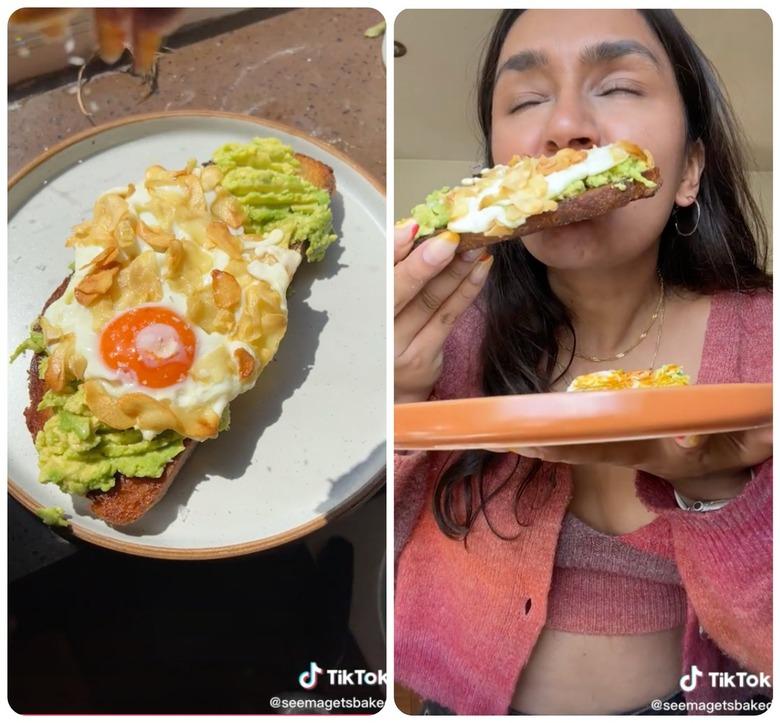 tiktok screenshots garlic fried egg avocado toast