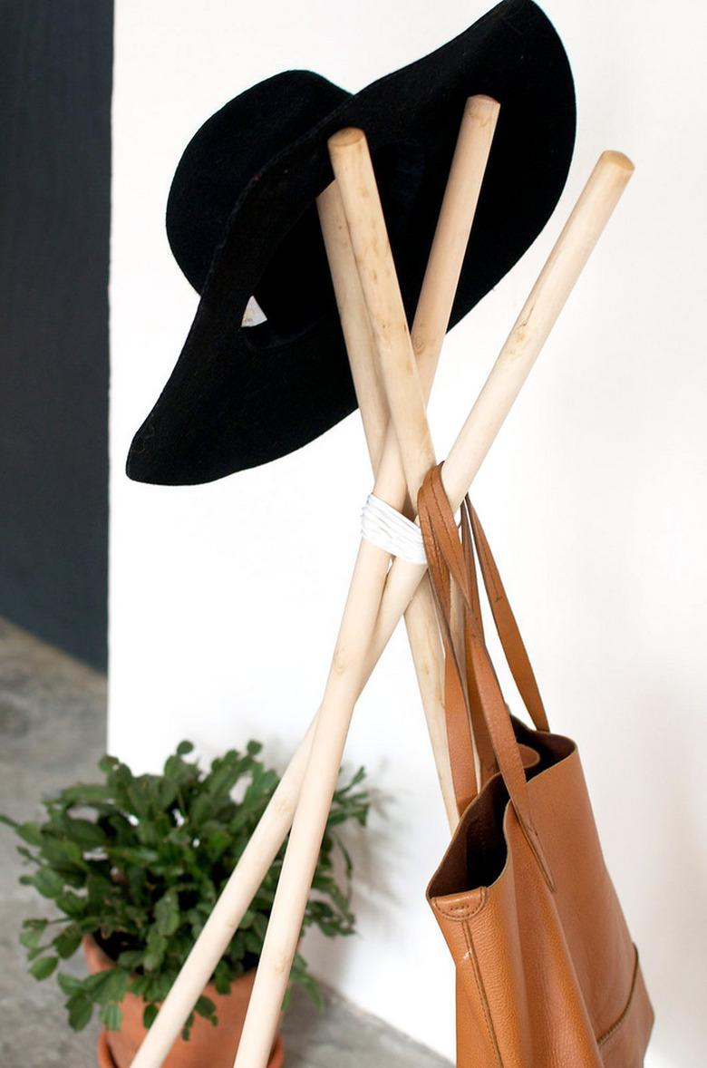 hat stored on coat rack