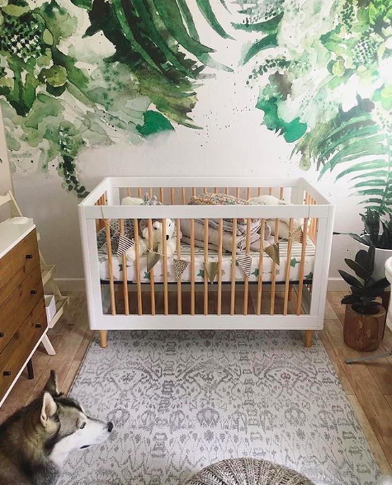 botanical wallpaper in nursery