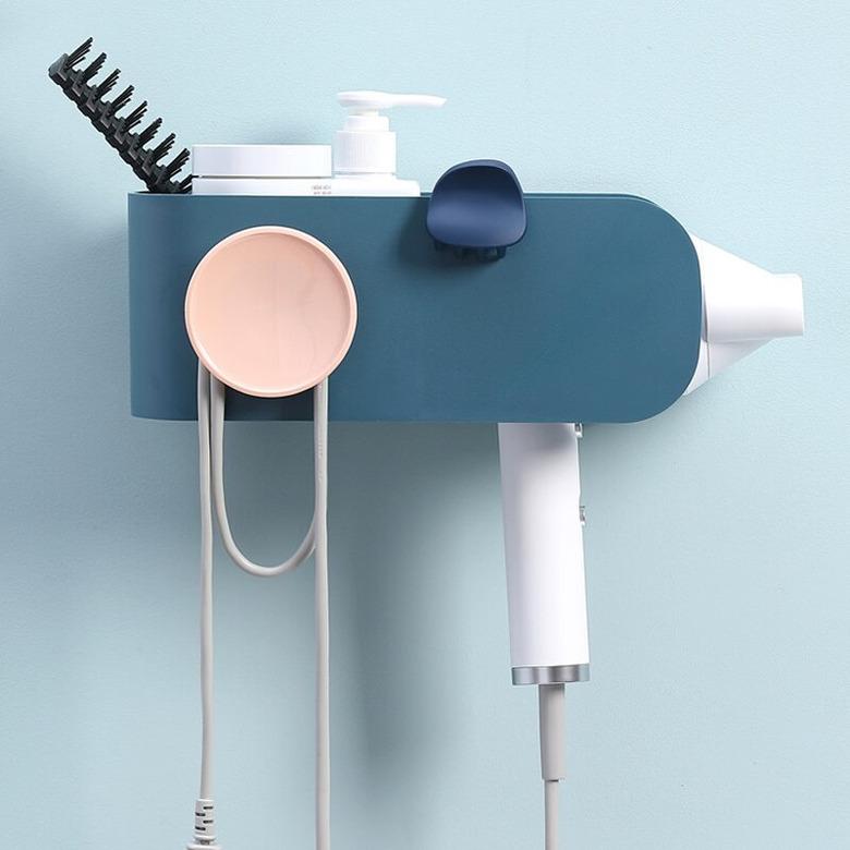 colorful wall mounted hair styling tool organizer