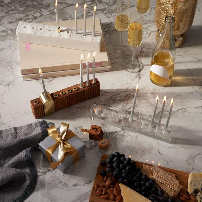 assorted modern menorahs