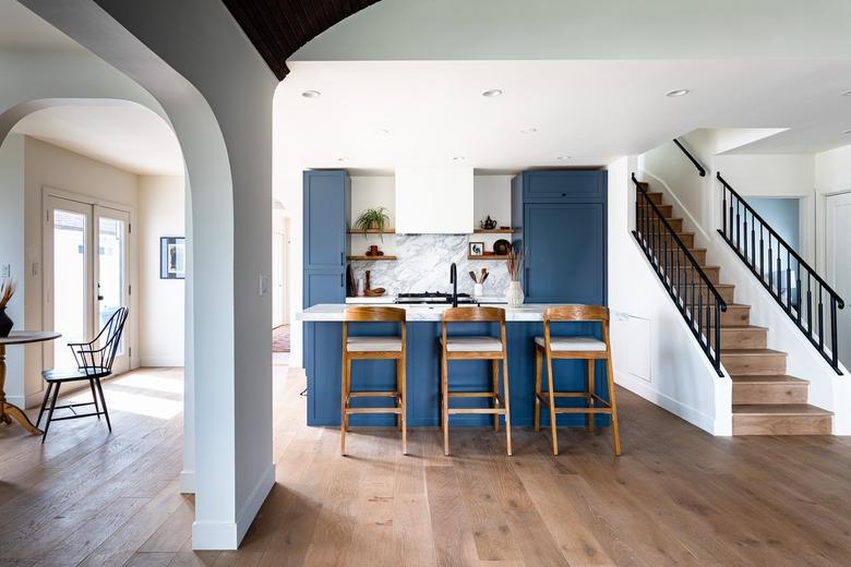 hardwood floor around kitchen and stairs