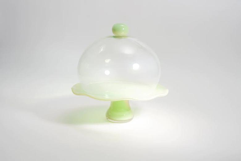 A glass cake stand