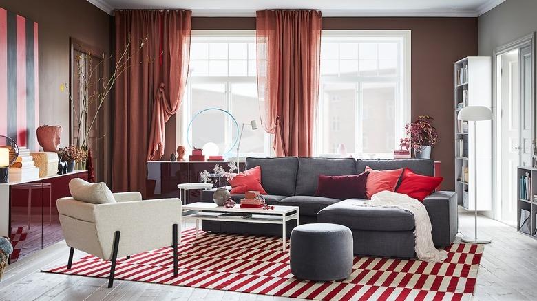 ikea living room graphic red and white area rug