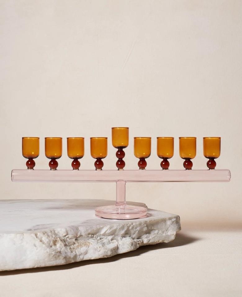 colorful glass menorah