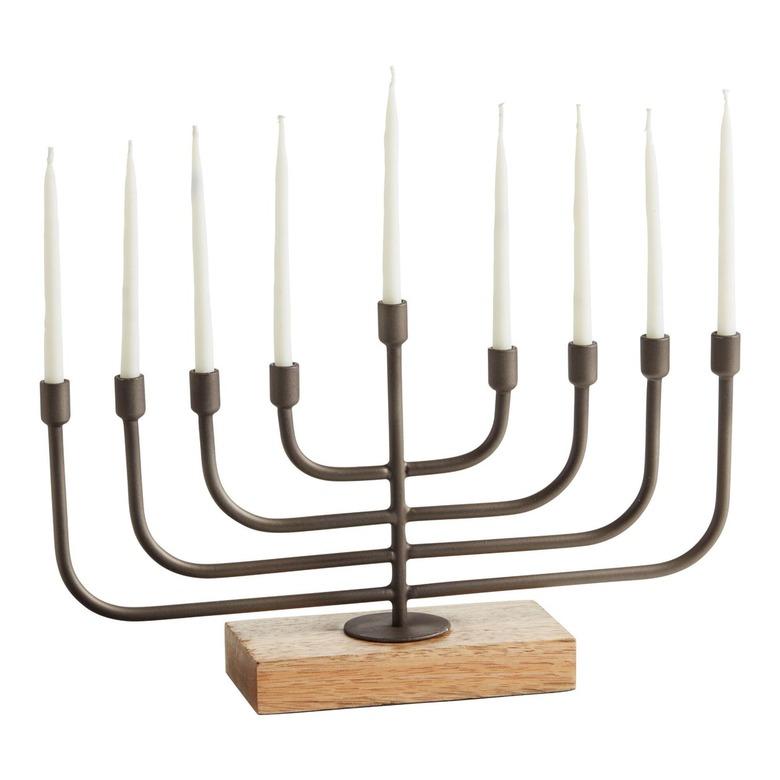 wood and metal menorah